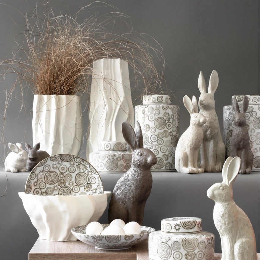 Poly Hase Lovis, 2 Farben, H40cm, Hellgrau/Grau