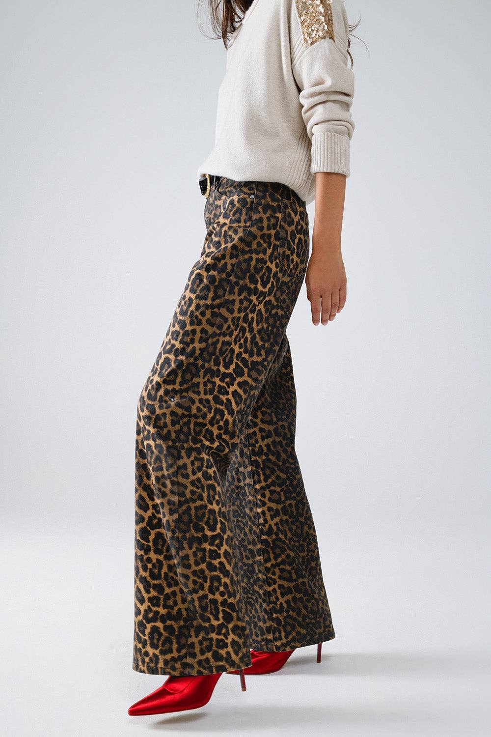 Leopardenmuster-Jeans mit geradem Bein