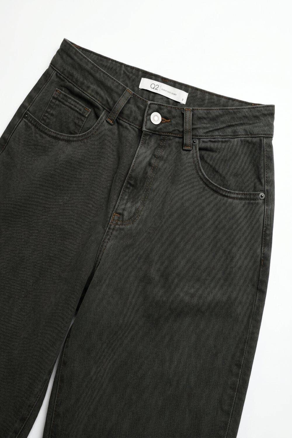 Khaki Vintage-Waschung Denim Wide-Leg-Jeans mit Naht am Knie