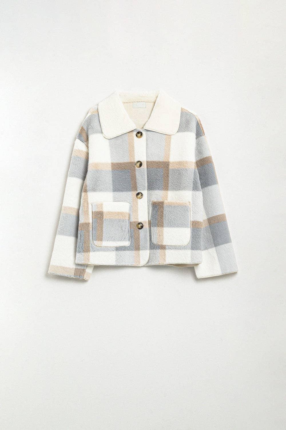 Pelzjacke mit blauem Karomuster