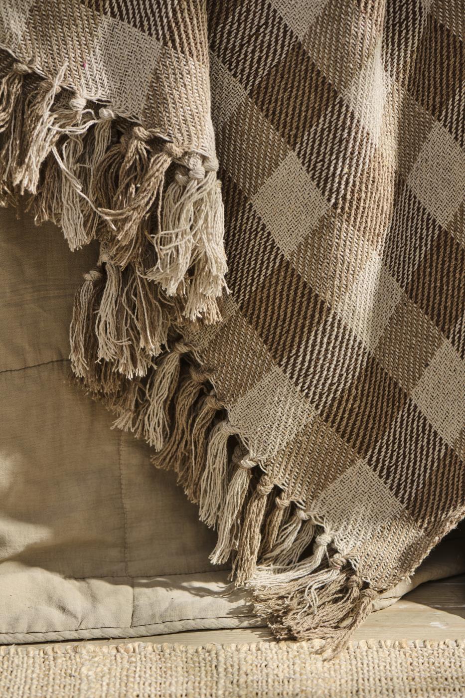 Plaid Decke natur - beige - braune Karos