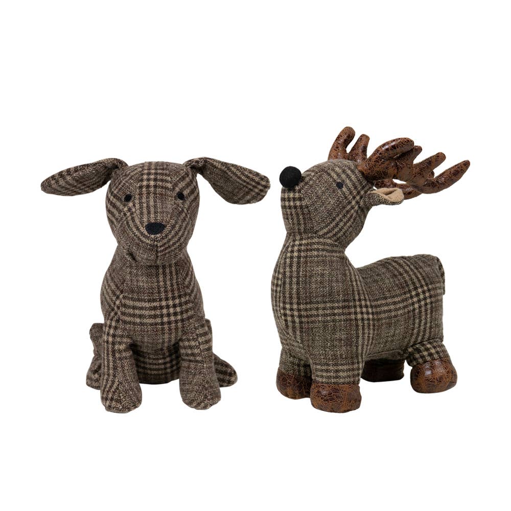 Türstopper Hund kariert 21 x 16 x 26 cm