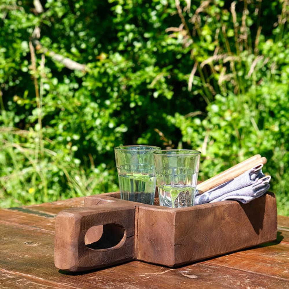 Square Holzschale mit Henkel