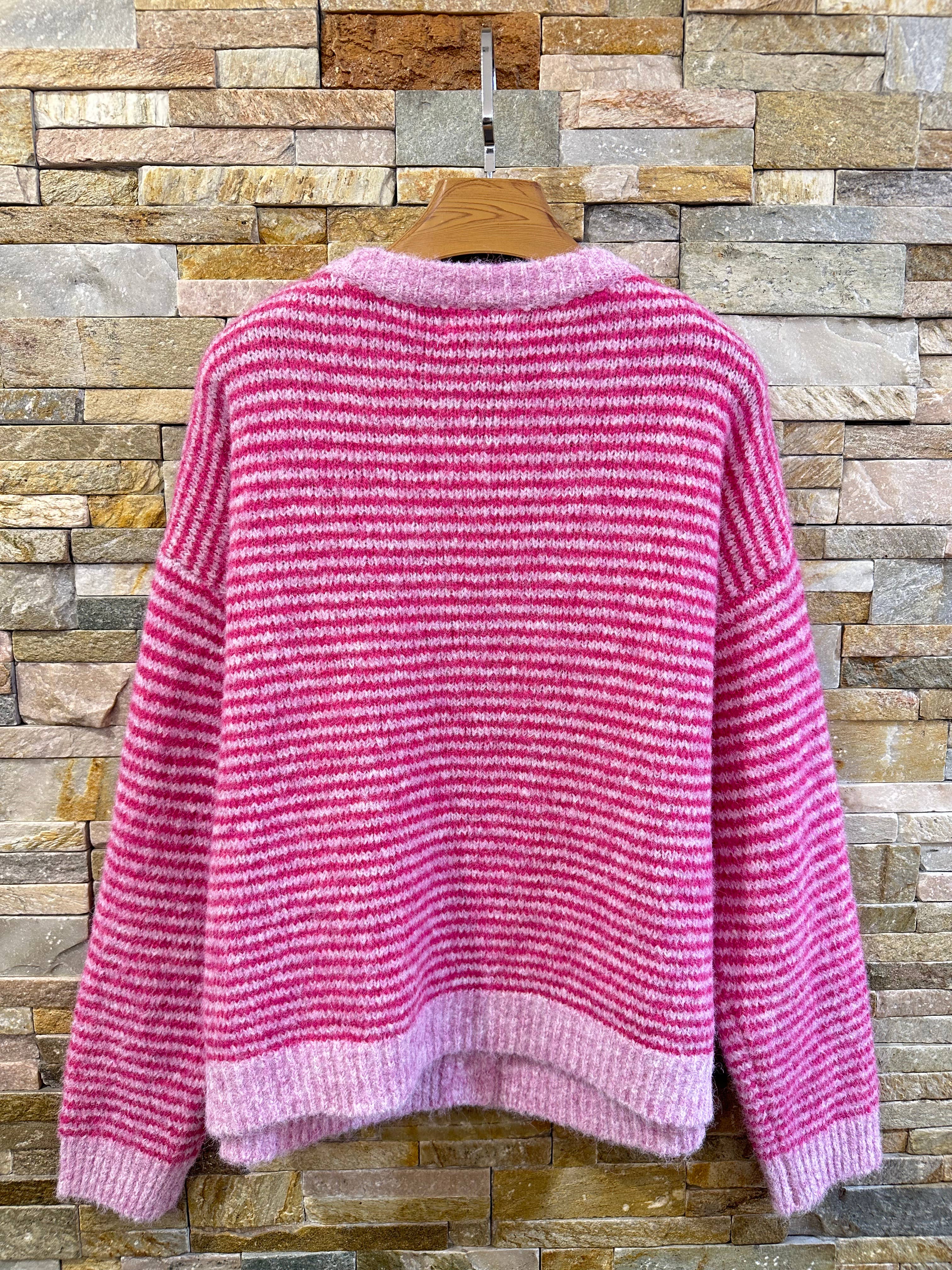 Damen Oversize-Cardigan mit Streifen AP166 Rosa