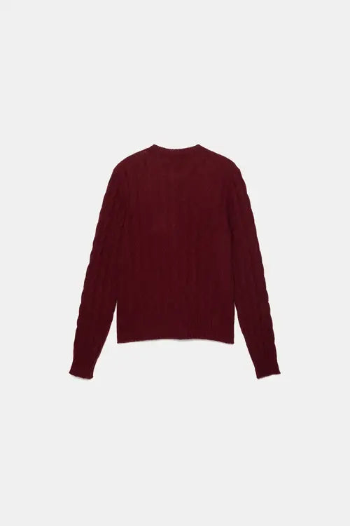 Cardigan mit Zopfmuster bordeaux