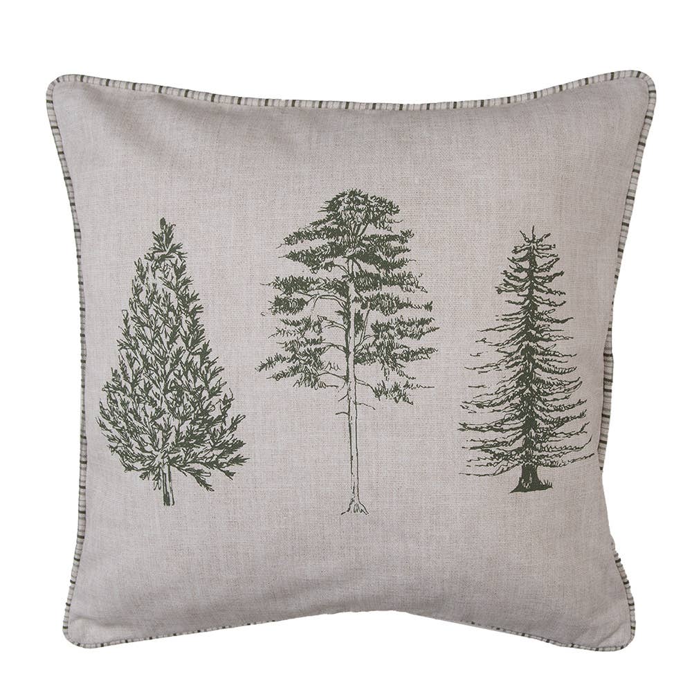 Kissenbezug 40x40 cm Beige Grün Baumwolle Kiefern.