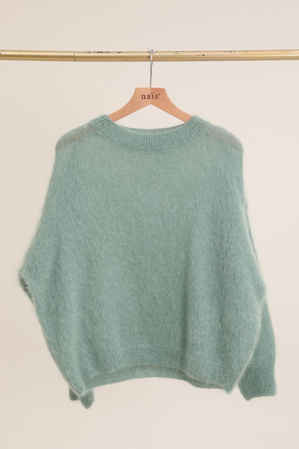 RUNDHALSPULLOVER AUS 74% kid MOHAIR Mintfarben