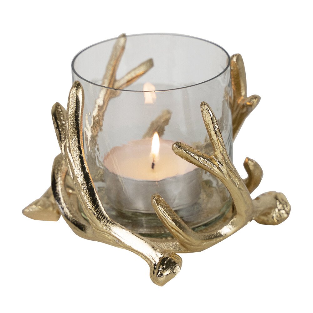 Windlicht Geweih Champagner Gold Ø 17cm