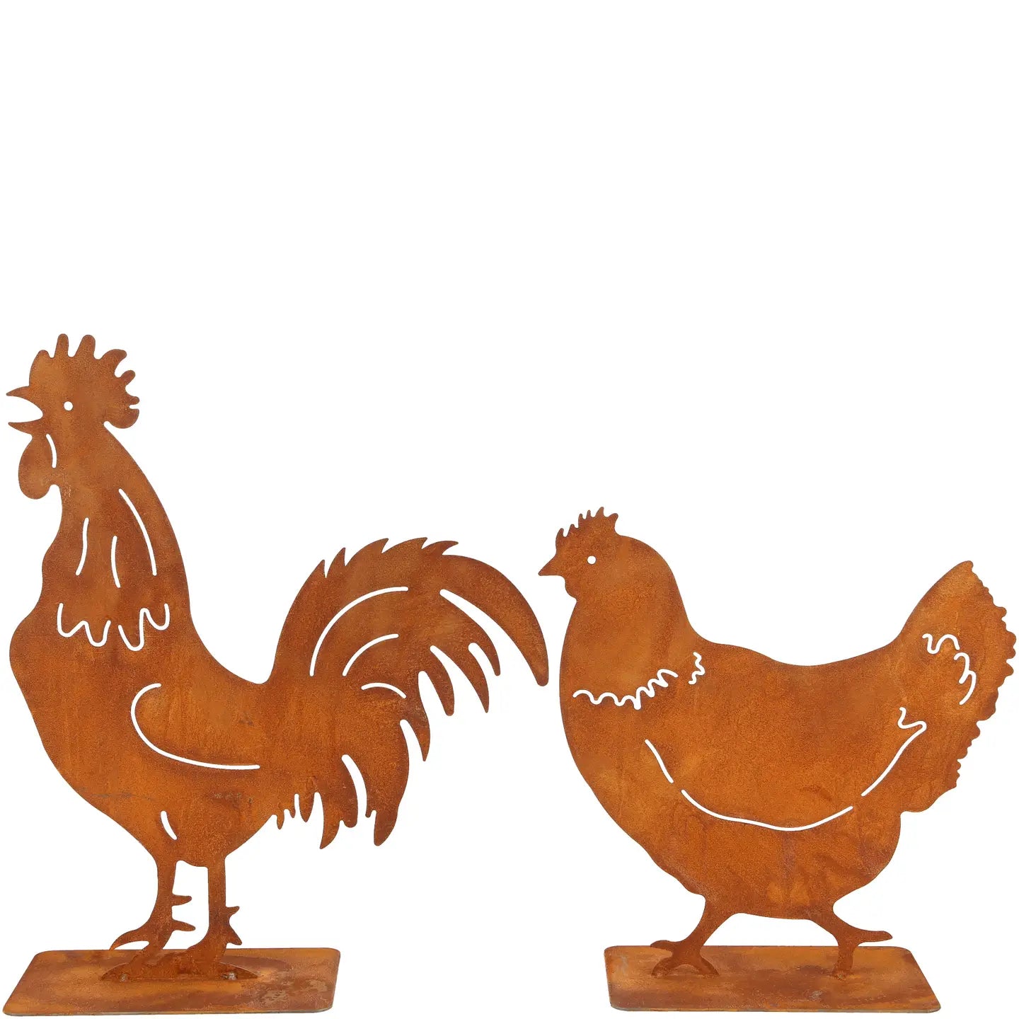 Metall Aufsteller Rost Garten Hahn & Henne