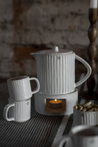 Kanne mit Stövchen weiss gerillt