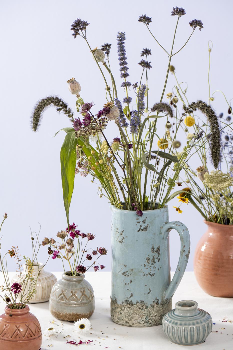 Vase mit Henkel blau vintage