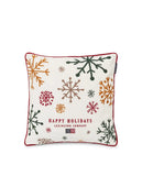 Snowy Embroidered Cotton Velvet Pillow Cover, White Multi